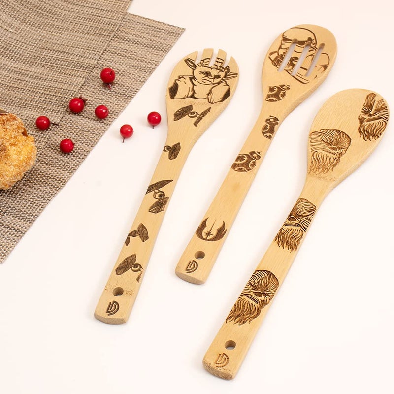 DaceStar 5 PCS Star War Burned Wooden Spoons Cooking Organic Spoons Turners Carved Spatulas Non-Stick for Cookware Kitchen Gadgets - Premium Quality Gifts for Housewarming and Wedding - Image 5